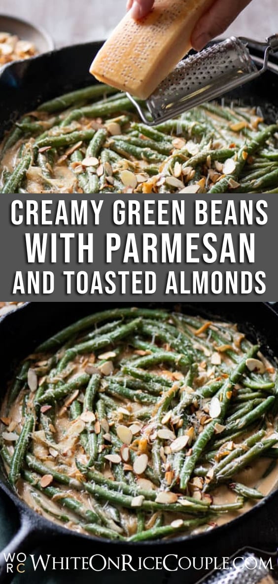 Creamy Green Beans Recipe with Parmesan Cheese for Thanksgiving Green Beans | @whiteonrice