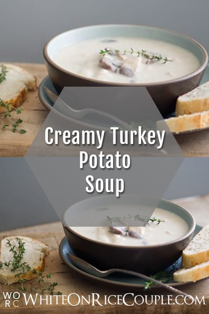 Creamy turkey potato soup collage