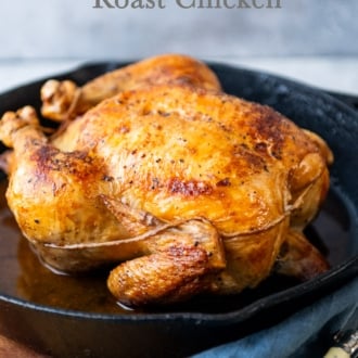 crispy skin roast chicken in cast iron pan