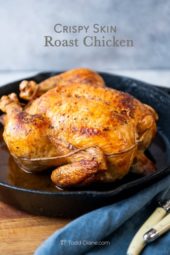 crispy skin roast chicken in cast iron pan 