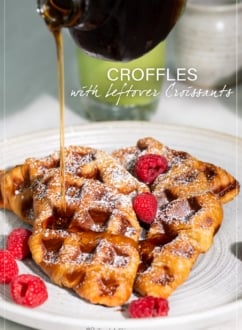 maple syrup pouring over croiffles