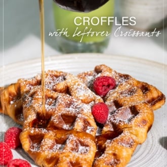maple syrup pouring over croiffles