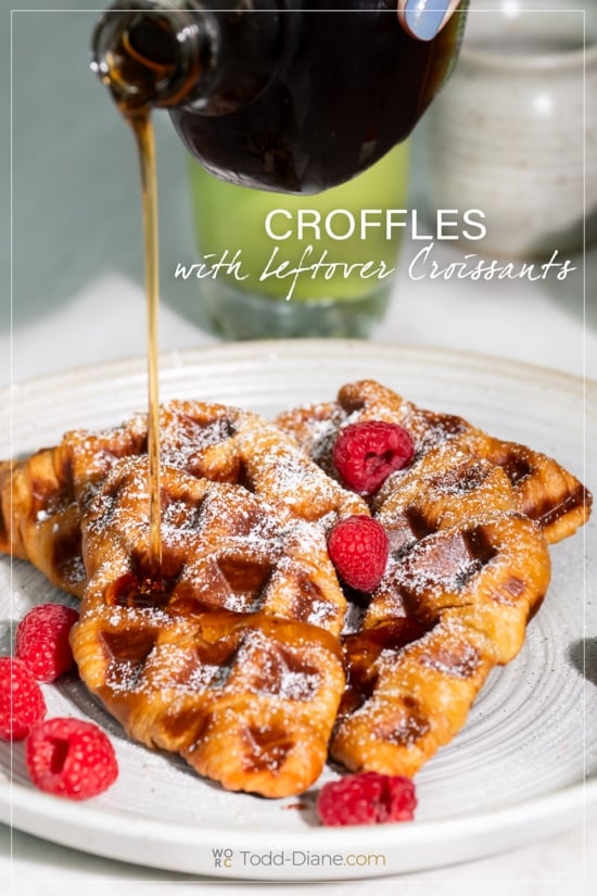 maple syrup pouring over croiffles