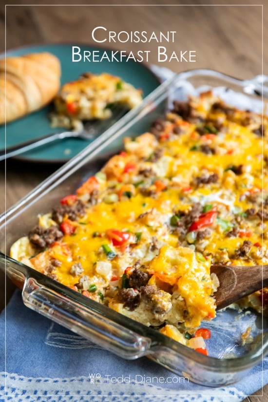 baking dish serving croissant breakfast bake
