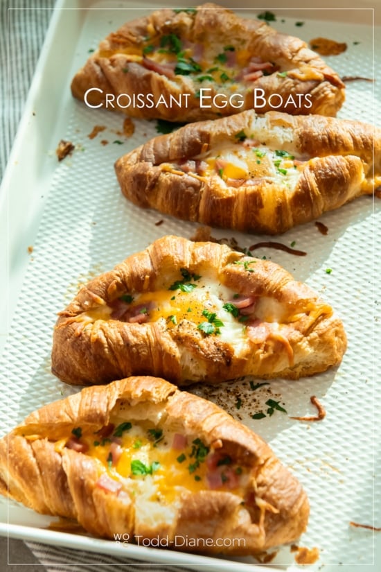 croissant egg boats on baking sheet 