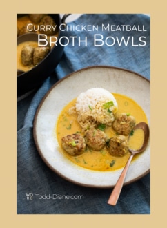 brothy bowls with curry chicken meatballs