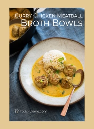 brothy bowls with curry chicken meatballs