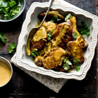 Smashed Potatoes with Thai Curry Sauce Recipe @whiteonrice