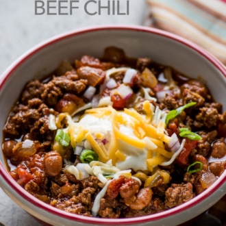easy beef chili recipe in bowl