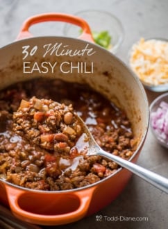 easy chili recipe with spoon and pot