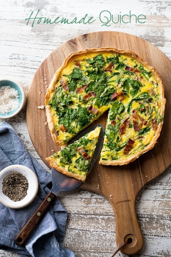 Easy Quiche Lorraine on a cutting board