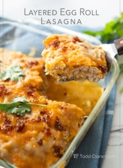 egg roll lasagna on spatula