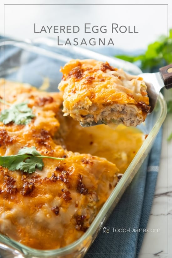 egg roll lasagna on spatula