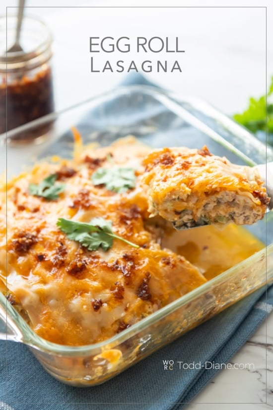 dish of baked egg roll lasagna