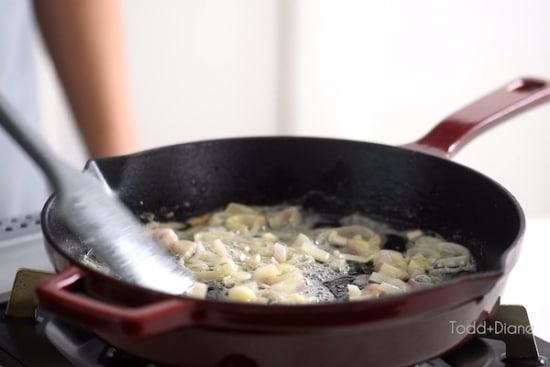 Cooking shallots in pan