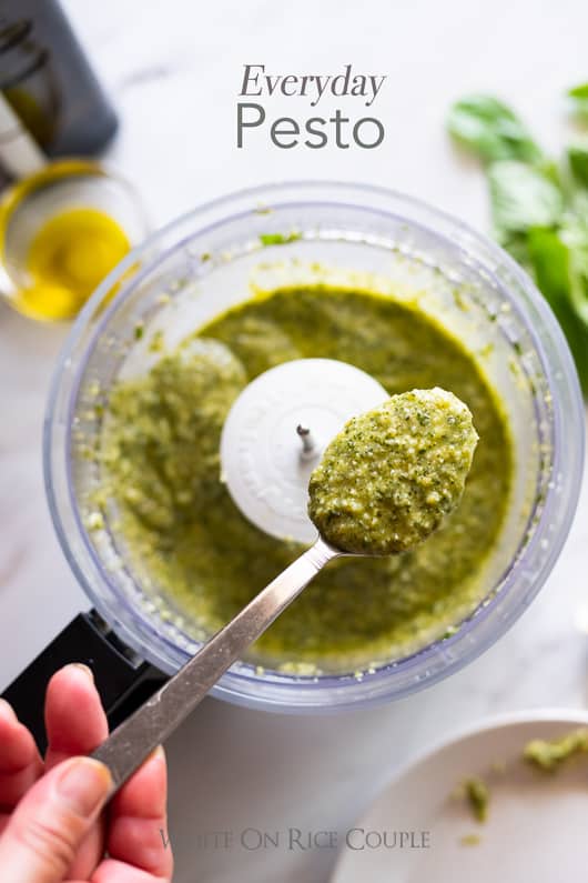 Easy Homemade Basil Pesto Recipe | WhiteOnRiceCouple.com