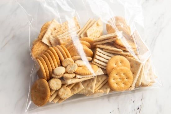 Mixed crackers in a bag