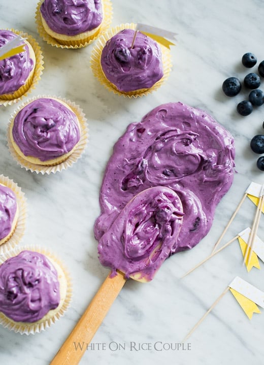 Fresh Blueberry Cream Cheese Frosting on a marble slab