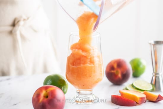 How to Make Frozen Peach Margaritas Recipe | WhiteOnRiceCouple.com