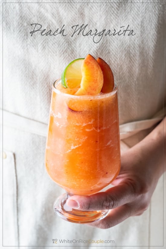 Frozen Peach Margaritas Recipe or Blended Peach Cocktails in a glass