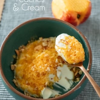 shaved frozen peaches and cream with spoon