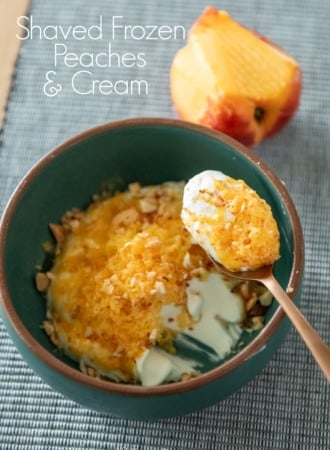 shaved frozen peaches and cream with spoon