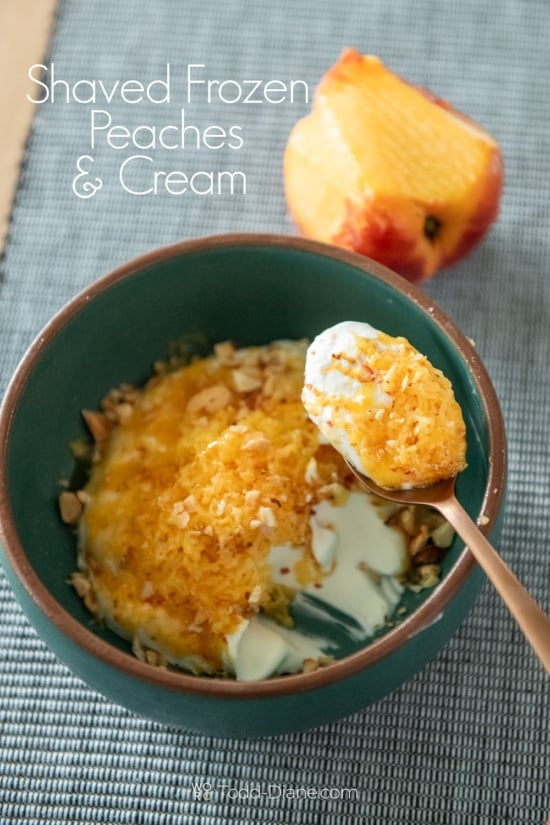 shaved frozen peaches and cream with spoon 