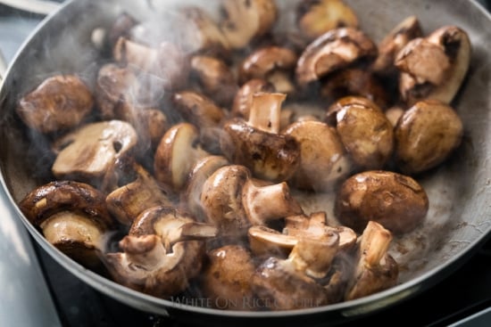 Garlic Butter Mushrooms Recipe with white wine | @whiteonrice
