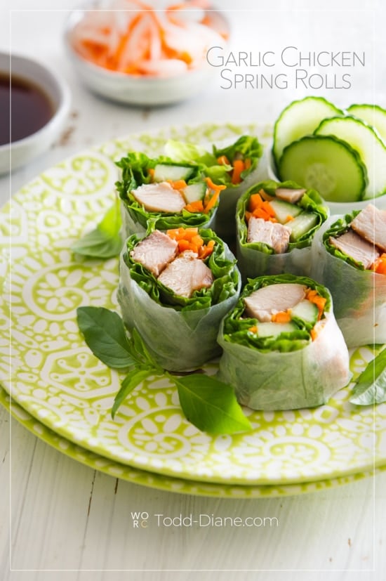 plate of cut spring rolls with chicken