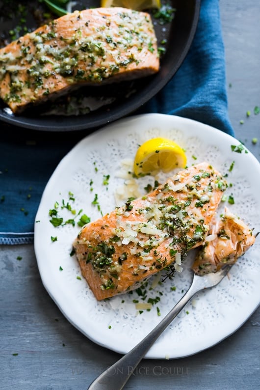 Healthy Garlic Parmesan Salmon on a plate