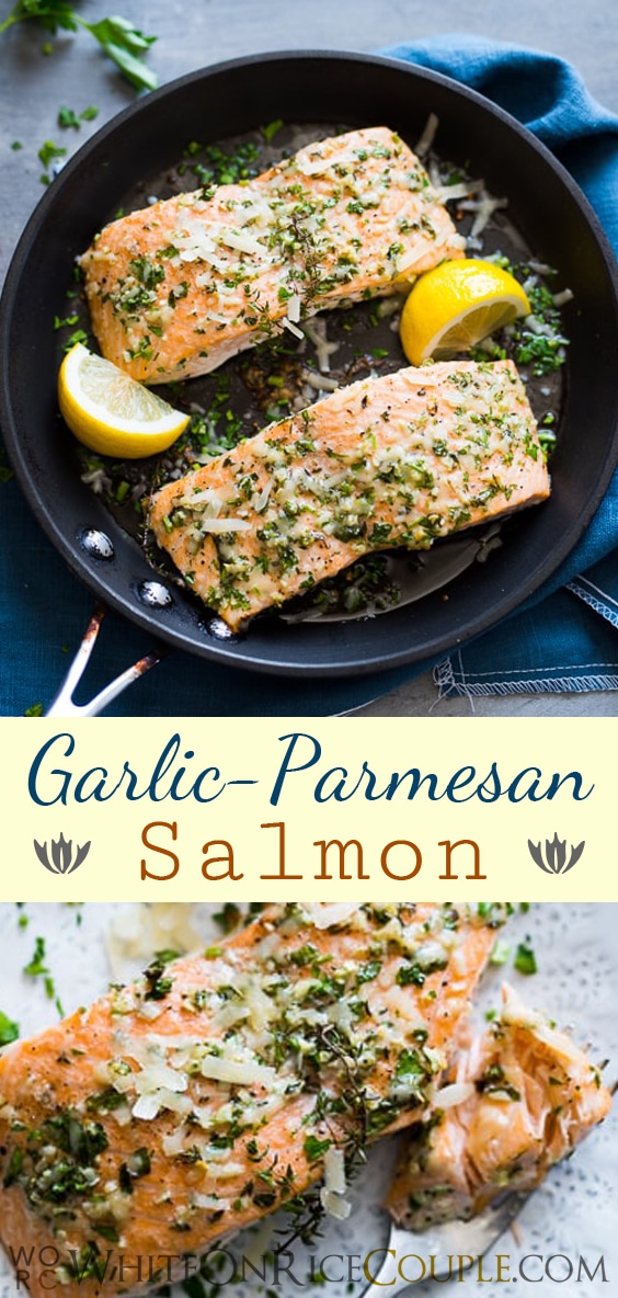 Healthy Garlic Parmesan Salmon Recipe Oven Baked | @whiteonrice
