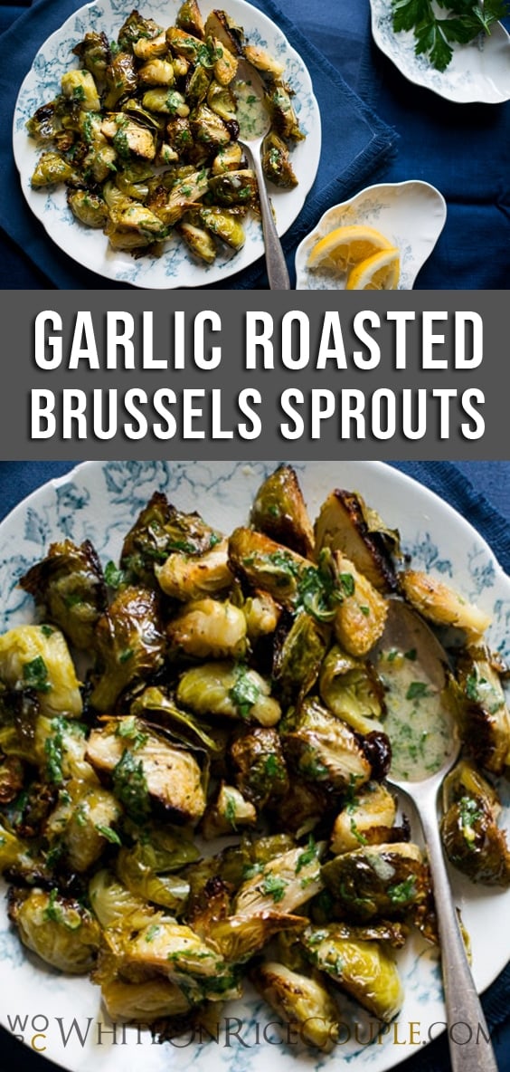 Roasted Brussels Sprouts Recipe with Lemon Mustard Parsley Dressing on WhiteOnRiceCouple.com