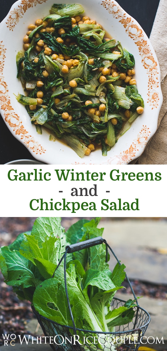 Garlicky Winter Greens and Chickpea Salad Recipe on WhiteOnRiceCouple.com