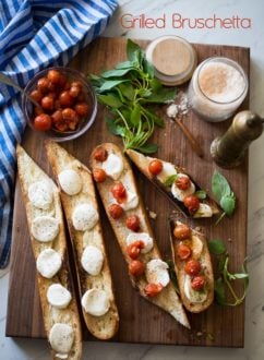 Grilled Bruschetta Recipe with Mozzarella Cheese, basil and Tomatoes @whiteonrice