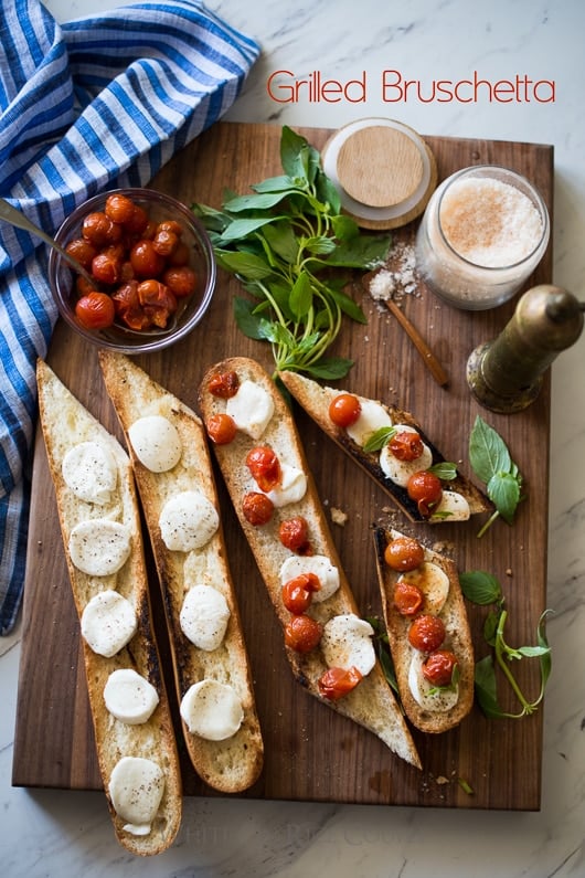 Grilled Bruschetta Recipe on BBQ with Mozzarella Cheese and Tomatoes