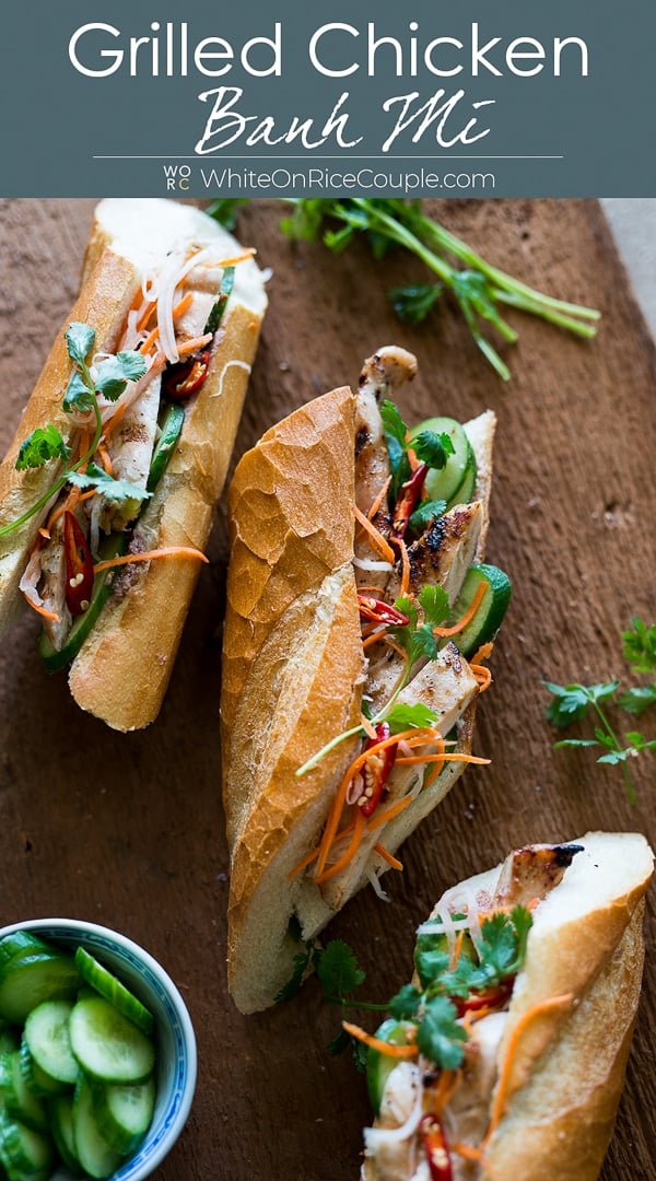 Grilled Chicken Vietnamese Banh Mi on a cutting board