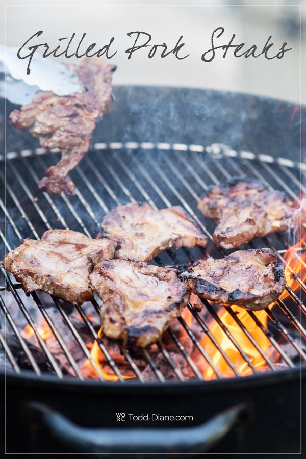 Grilled Pork Steaks Recipe on BBQ with Asian Vietnamese Marinade on a grill