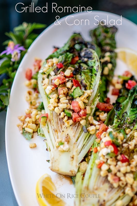 Grilled Romaine Salad Recipe with Grilled Corn Salad on a plate