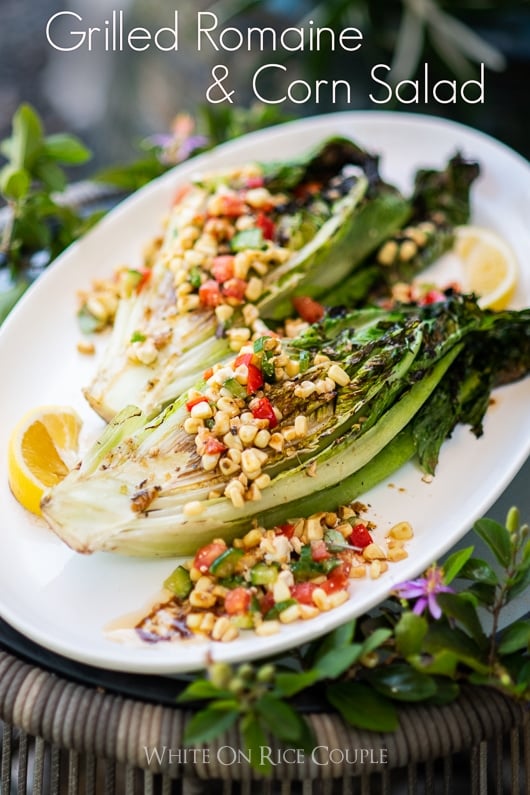 Grilled Romaine Salad Recipe with Grilled Corn Salad on a plate