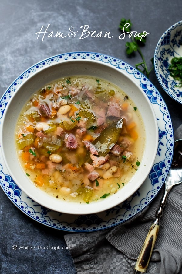 Easy Ham and White Bean Soup Recipe on Stove Top in a bowl