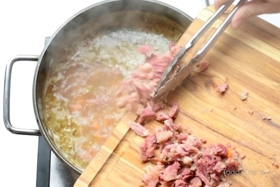 Adding chopped ham back to soup