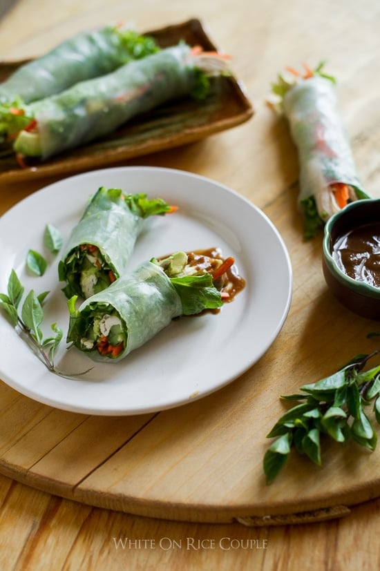 healthy turkey spring rolls recipe or turkey summer rolls on a plate