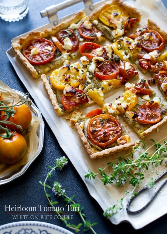 Heirloom Tomato Tart on a baking sheet