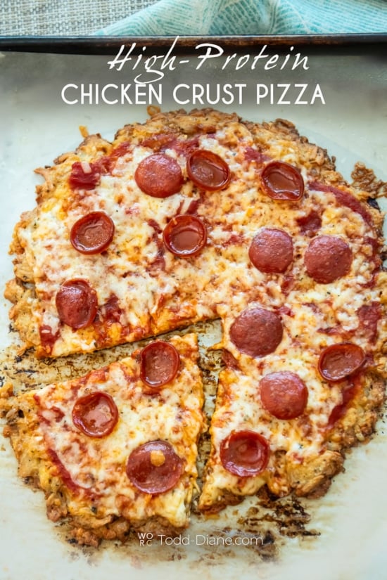 high protein chicken crust pizza on sheet pan 