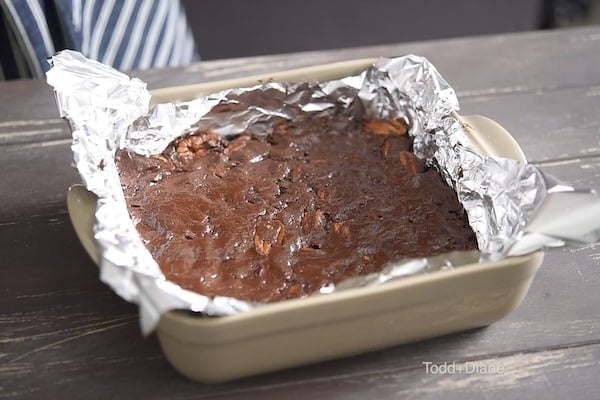 Fudge packed in lined pan