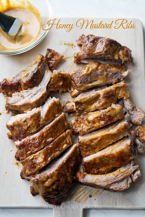 Tender Honey Mustard Ribs on a cutting board