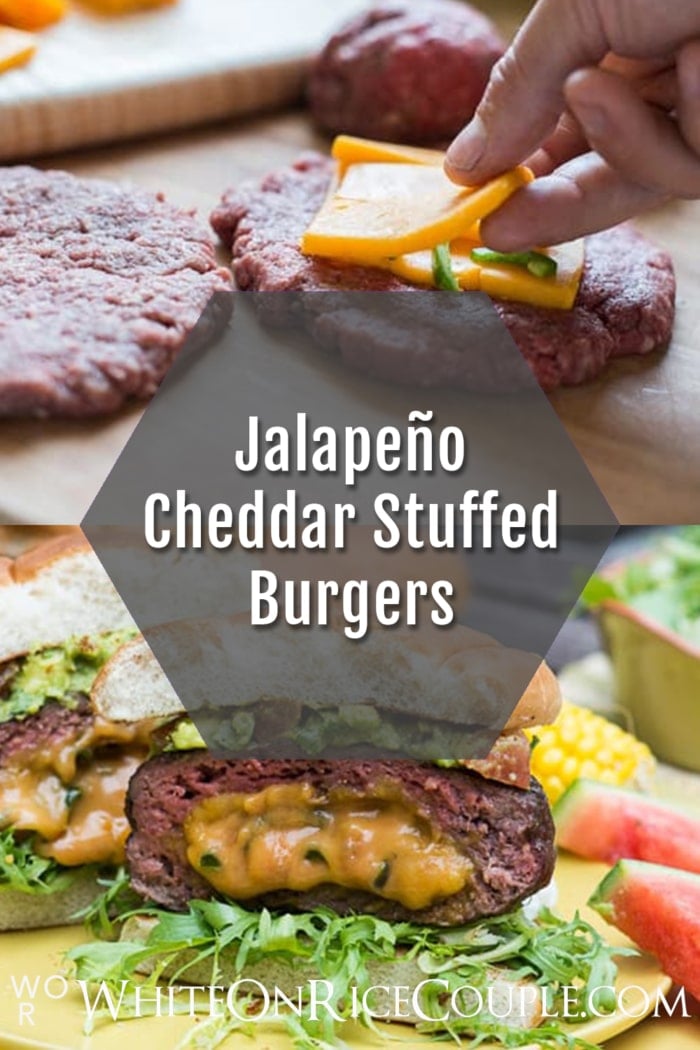 Stuffed Cheddar Jalapeño Burgers collage