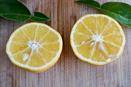 Kabosu Japanese Lemons on cutting board