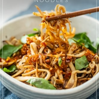 chopstick with oyster mushrooms