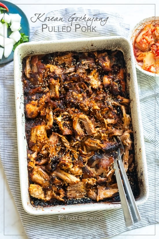 baking dish filled with korean pulled pork
